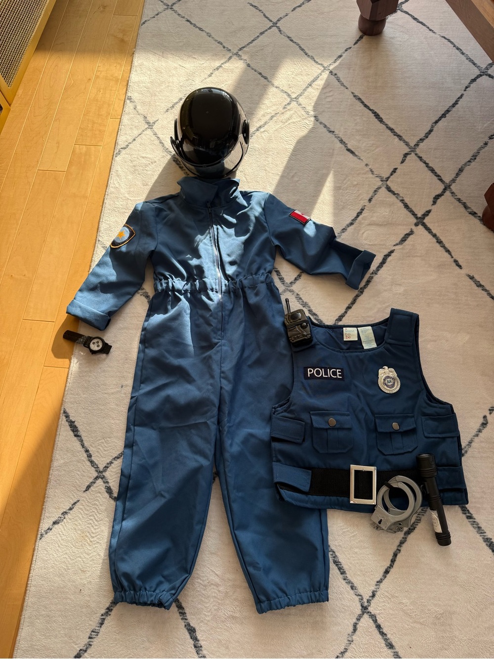 Kids Blue Police Costume Set with Vest & Helmet SIZE 4